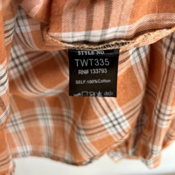 POL Shirt Oversize Plaid Tunic Split Collar Bishop Sleeve - Picture 11 of 11